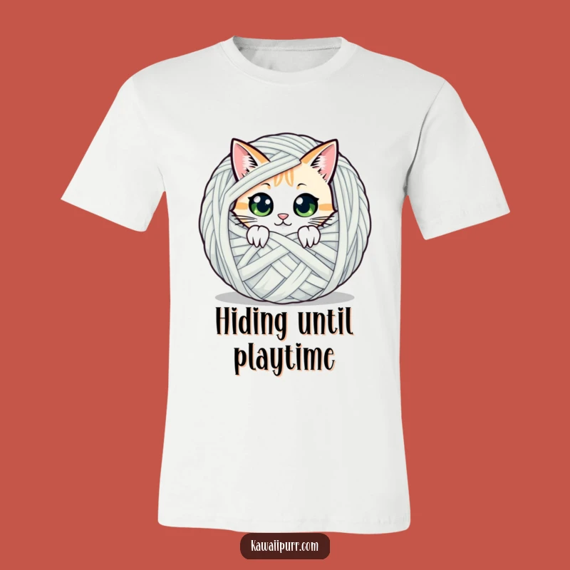 Funny Peeking Cat Yarn T-Shirt: Mysterious Kitty Fun!
