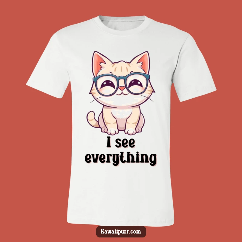 Funny Kawaii Cat Glasses T-Shirt: Wiggling Ears Smart Feline Tee Gift