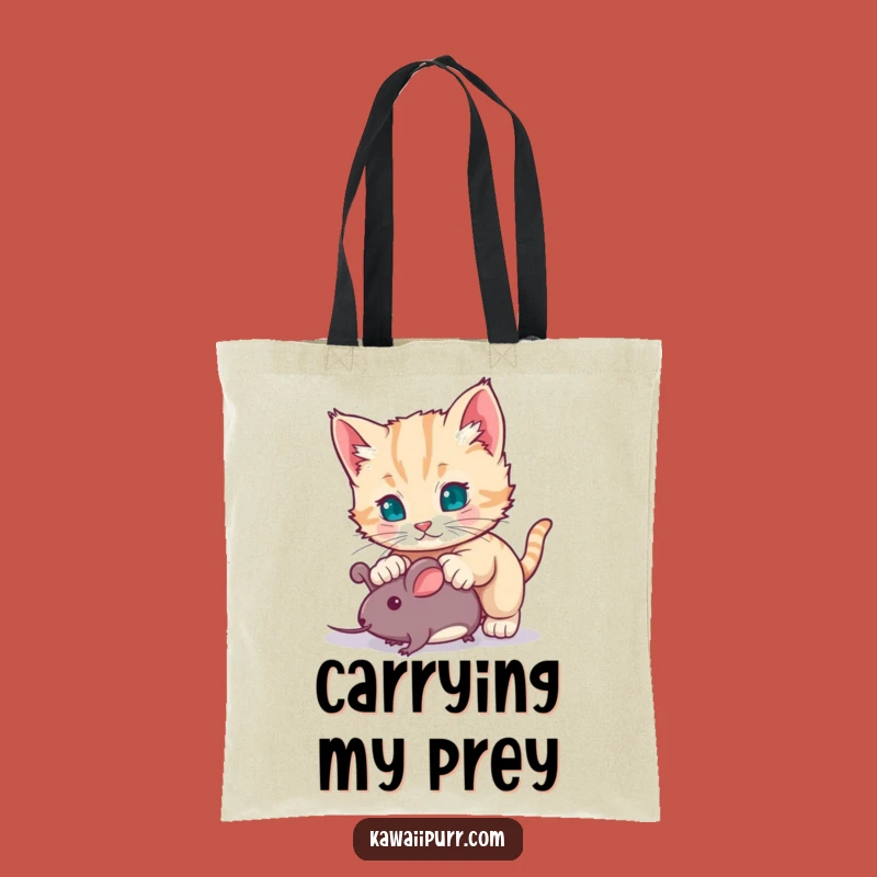 Funny Kitten Pouncing Tote Bag: Durable Cat Character Toy Mouse Gift