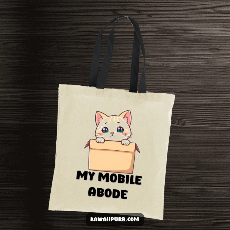 Funny Cat Tote Bag, a cat peering from a box, ideal for carrying essentials.